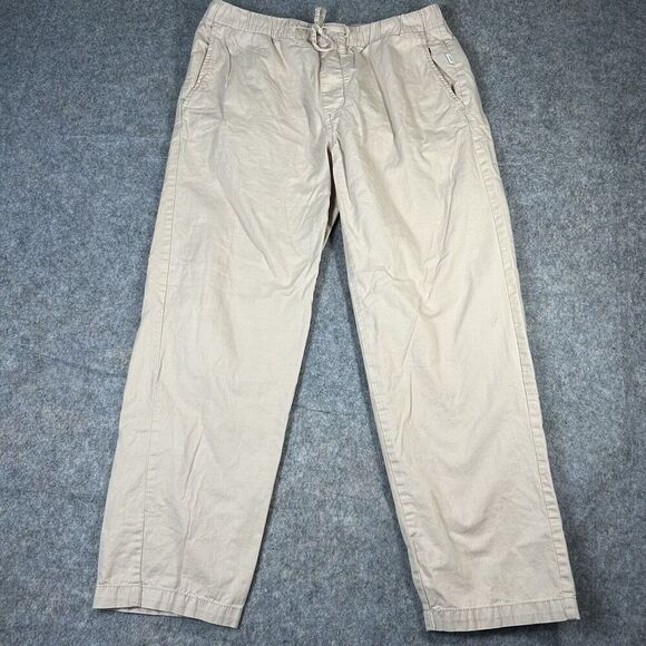 Onia Pants Womens Large Elastic Waist Cotton Beige Straight Lagonlook Minimalist - Picture 1 of 10